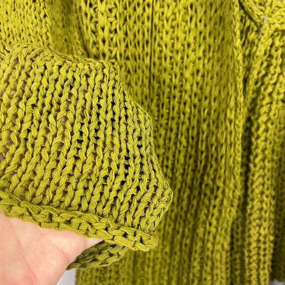 Pure Handknit Loose Open Knit Chunky Green Sweater Lagenlook Cardigan Size S/M - Picture 7 of 12